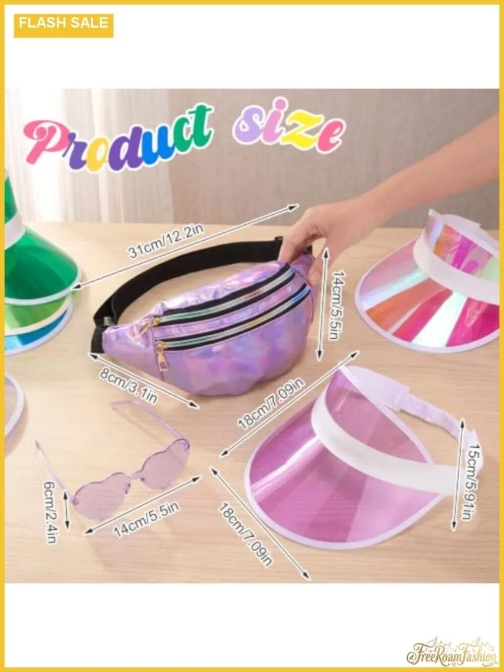 Holographic Fanny Pack Set Heart Sunglasses Sun Visor Hats Rave Party
